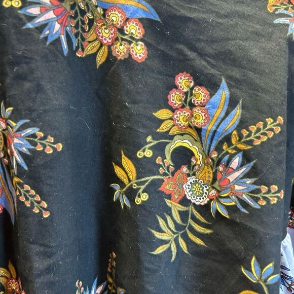 Ann Taylor LOFT Extra Small XS Balloon Sleeve Black Blue Floral Button Back - Picture 5 of 6
